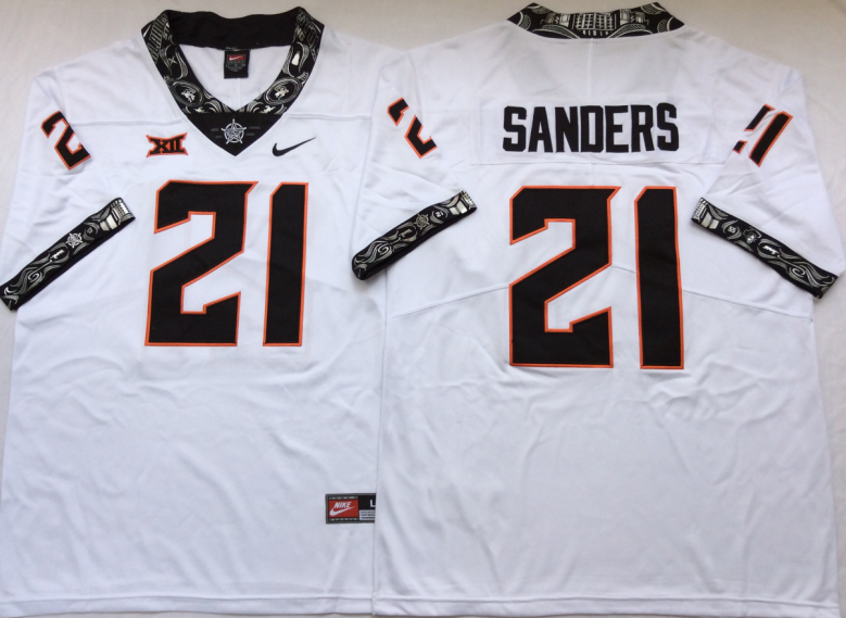 NCAA Men Oklahoma State Cowboys White #21 SANDERS->ncaa teams->NCAA Jersey